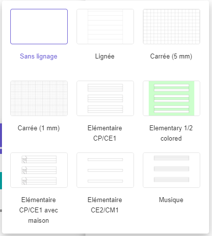 Types de grilles disponibles dans l'application Notes.