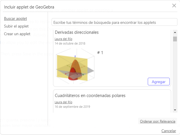 Selecciona o crea el applet