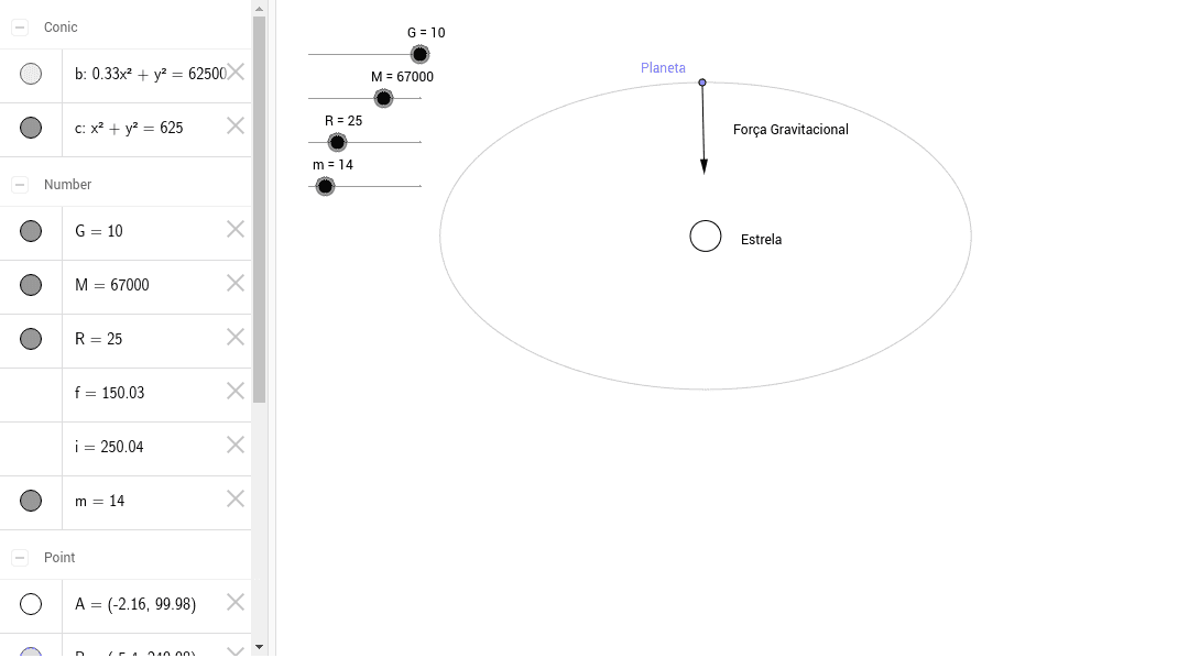 Gravitational Force Geogebra