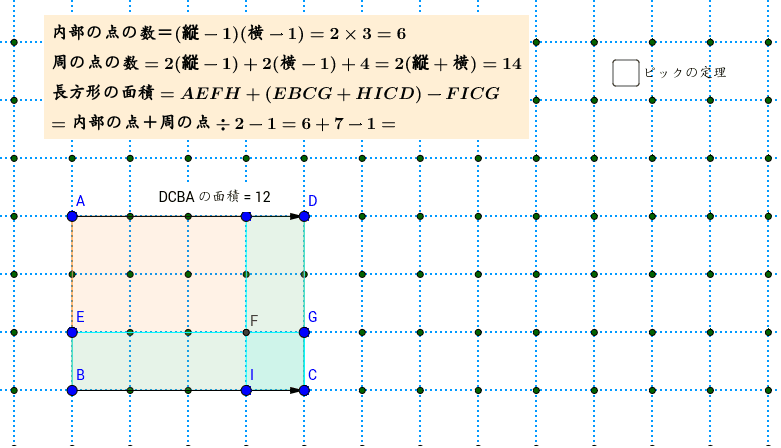 長方形におけるピックの定理 Geogebra