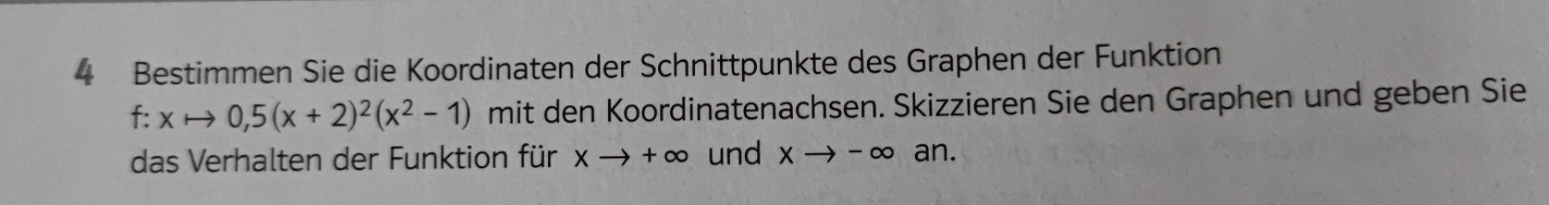 Nutze die Schreibfläche unten für die Nullstellen, Schnittpunkte mit den Koordinatenachsen, Verhalten im Unendlichen und skizziere den Graphen in das Koordinatensystem. 

Tipp: einfach, doppelte, dreifache, ... Nullstelle, Grad der Funktion, ...