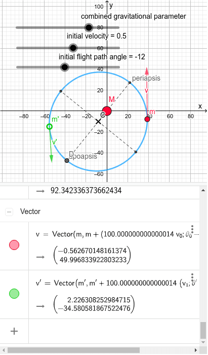 Two-Body Orbital Trajectory – GeoGebra