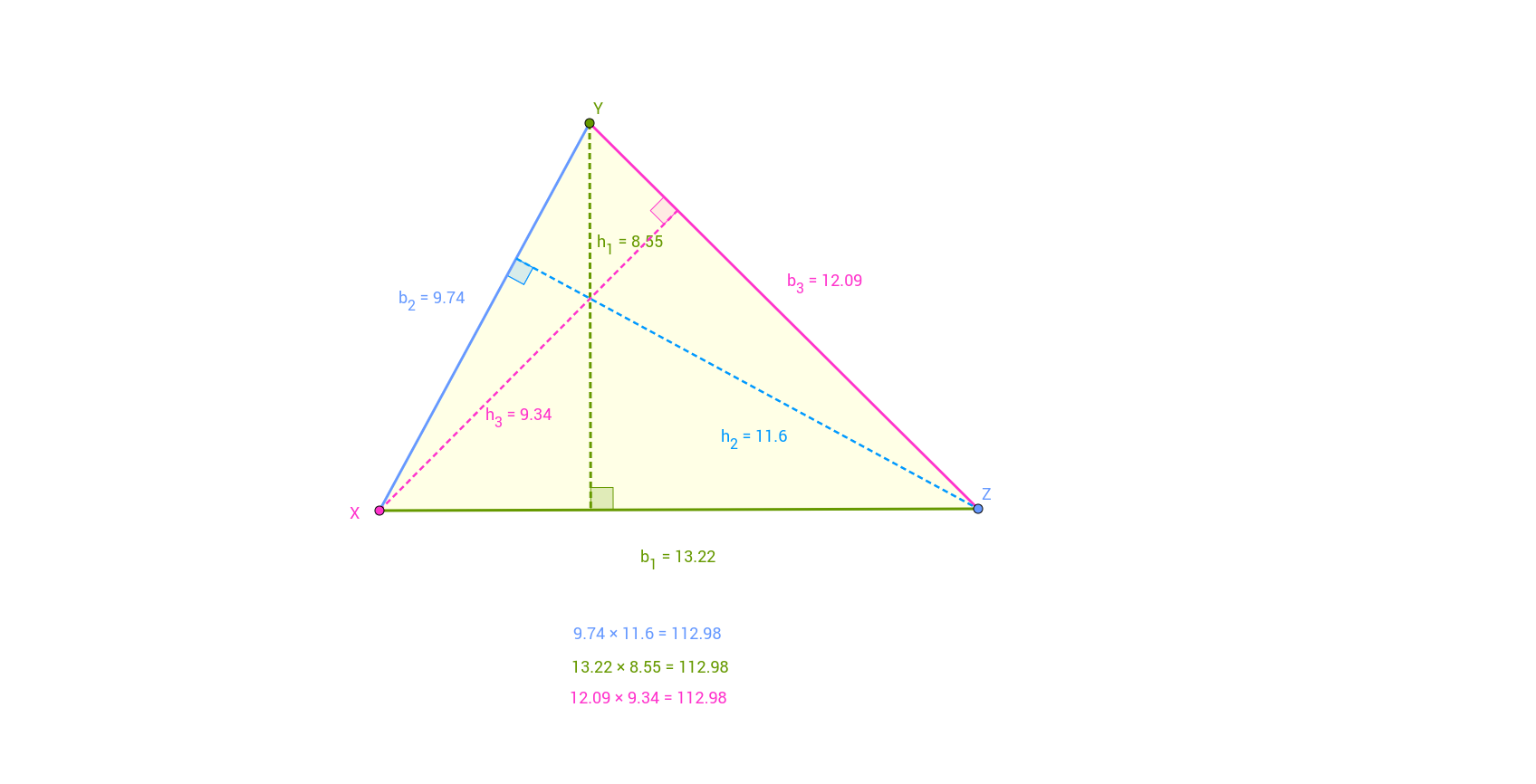Theorem 16 - Base times Height in a Triangle – GeoGebra