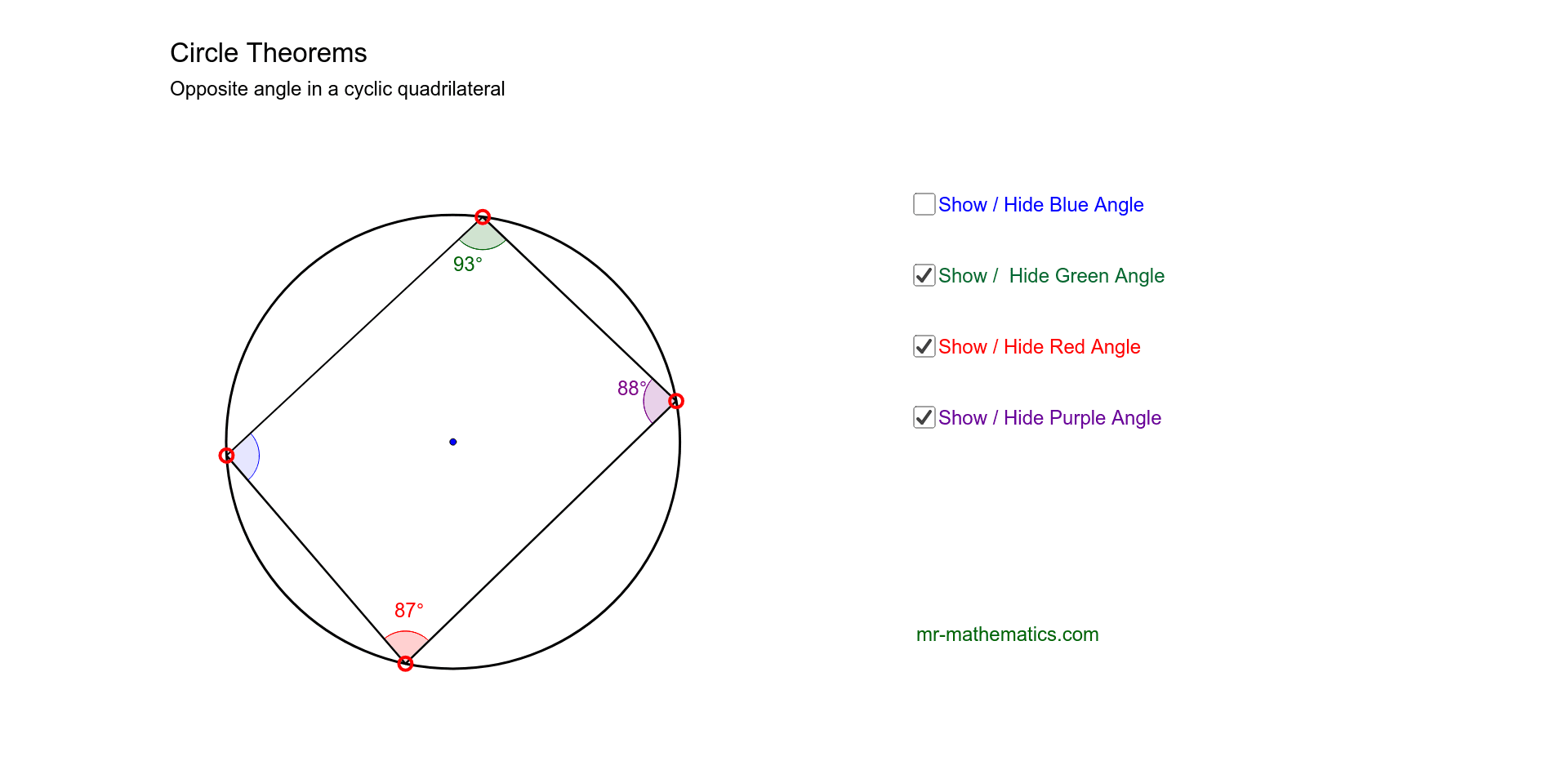 Circle Theorems - Cyclic Quadrilaterals – GeoGebra