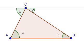 SUMA DE LOS ÁNGULOS INTERIORES DE UN TRIÁNGULO . Haz la demostración con la aplicación Geogebra