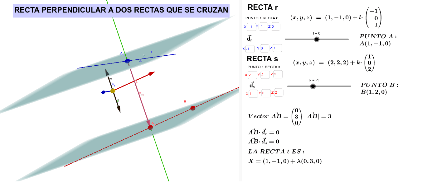 RECTA PERPENDICULAR A DOS RECTAS QUE SE CRUZAN – GeoGebra