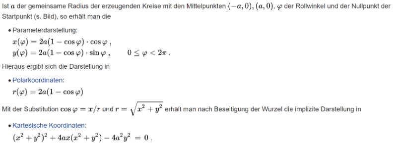 Gleichungen von Kardioide