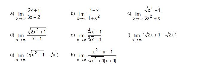 [size=50]Lösungen: a) 2/3   b) 0      c) 1/3    d) [math]\sqrt{2}[/math]  e) 0      f) 0       g) [math]\infty[/math]      h) 1[/size]