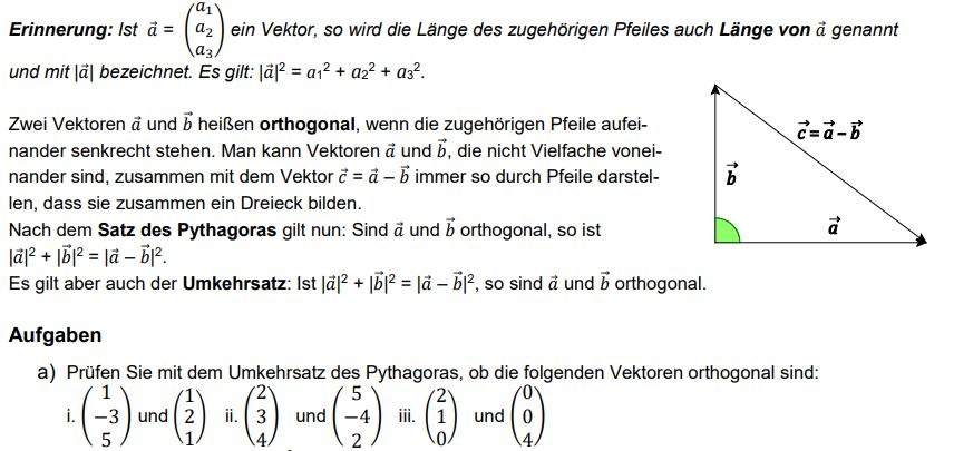 1. Annäherung an das Skalarprodukt mittels Satz des Pythagoras