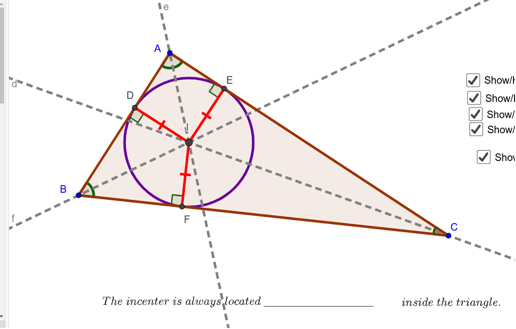 Point of Concurrency of Angle Bisectors - Incenter – GeoGebra