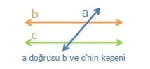 4) İki doğru birbirine paralel olur ve üçüncü doğru bunları keser. Paralel doğruları bir noktada kesen bu doğruya “Kesen” adı verilir.