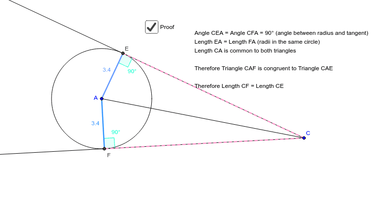 Tangents to a circle are equal (Proof) – GeoGebra