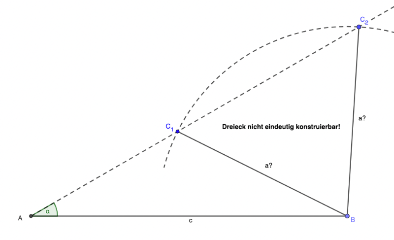 Vorsicht: Sollte bei den Angaben der Winkel an der längeren Seite liegen, dann ist eine Dreieckskonstruktion nicht eindeutig möglich!
