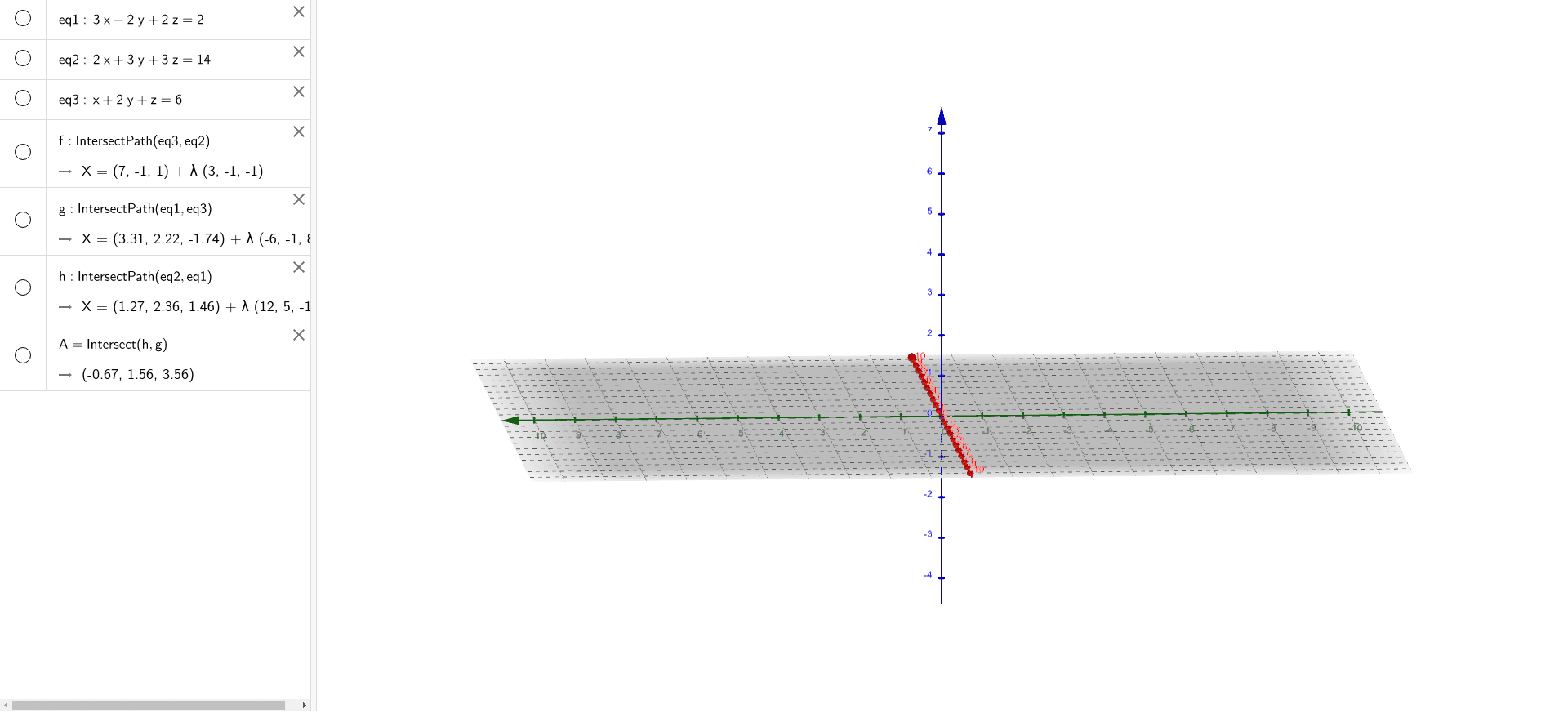 Unique Solution 3 Equations Geogebra