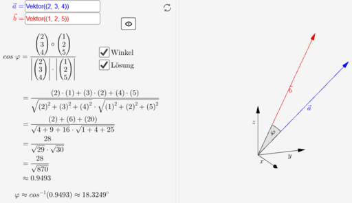 Winkel zwischen Vektoren – GeoGebra