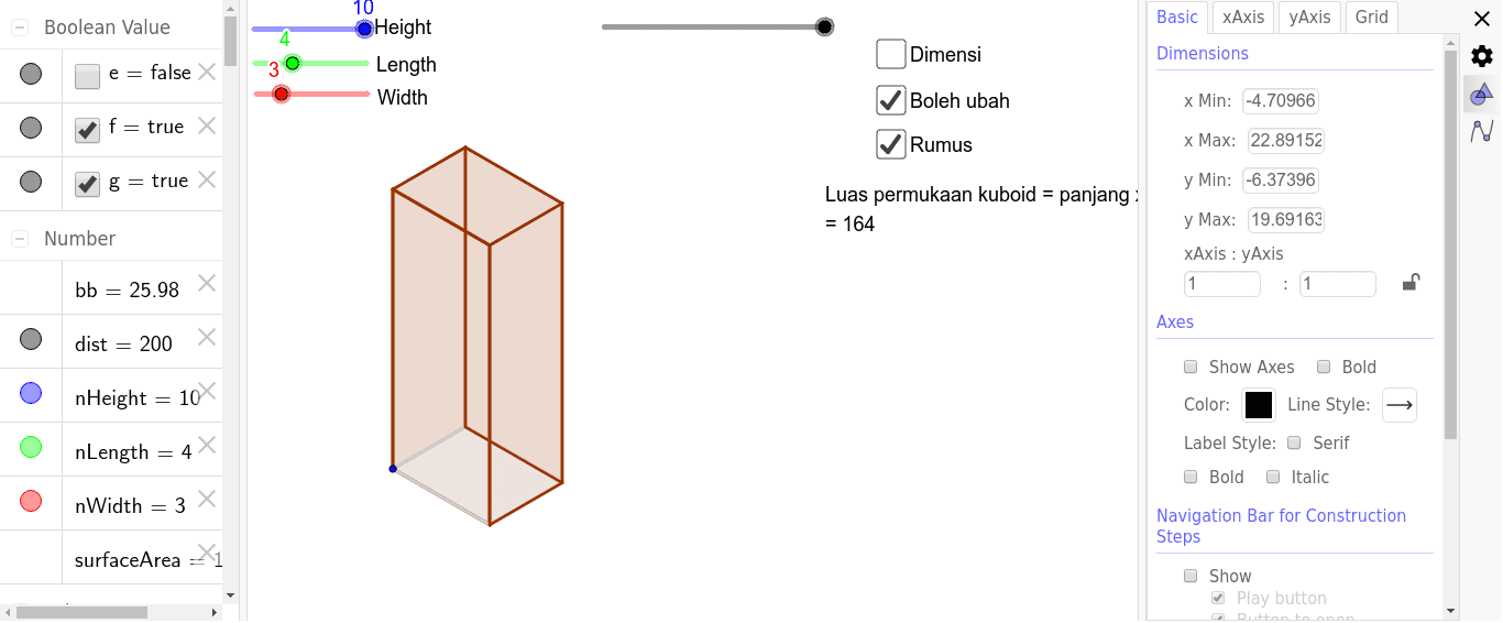 Luas Permukaan Kuboid Geogebra