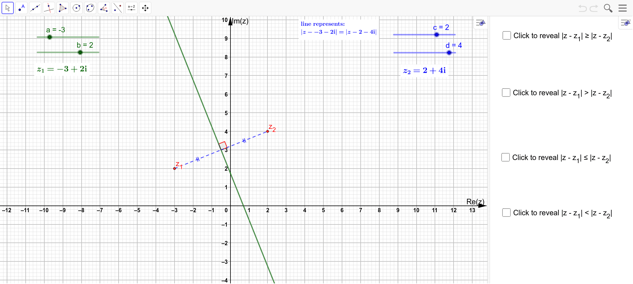 Loci of the form |z - z_1| > |z - z_2|. – GeoGebra