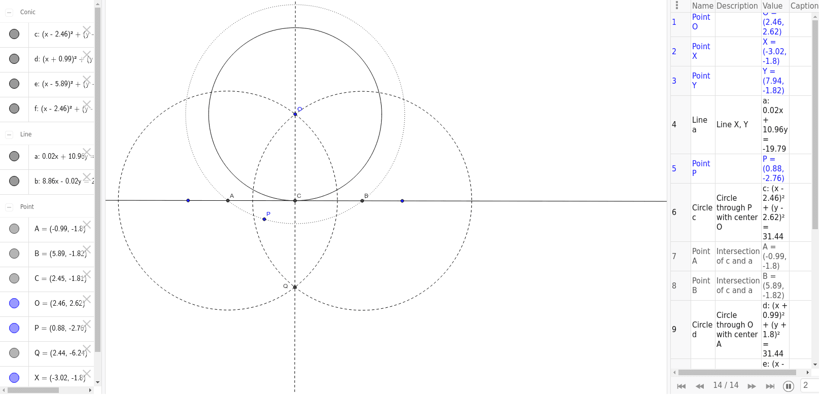 通る点と接線を指定した円の作図 Geogebra