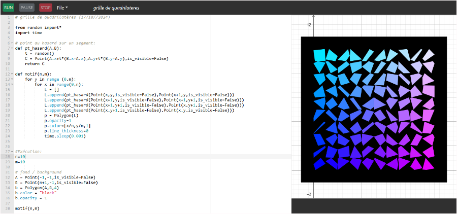 Grille de quadrilatères "aléatoires" #PyGgb (V5)