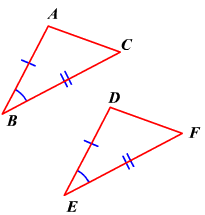 Los segmentos AB [math]\cong[/math]DE y  BC [math]\cong[/math]EF
los angulos [math]\angle[/math]B[math]\cong\angle[/math] E