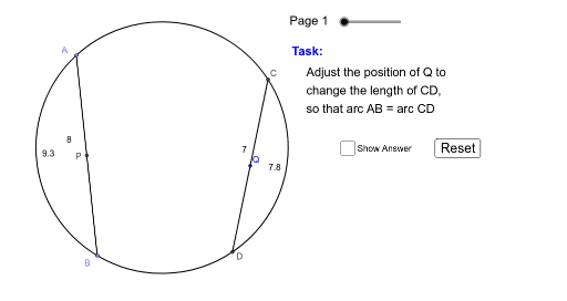 Equal chords, equal arcs – GeoGebra