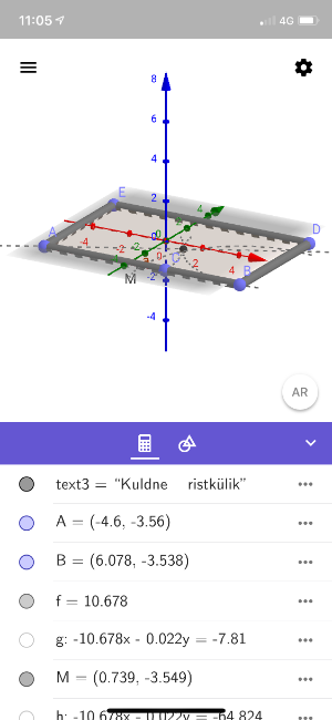 Tööleht avanes 3D vaates. Keskel paremal ääres on AR (augmented reality ehk liitreaalsuse) nupuke - vajuta sellele.