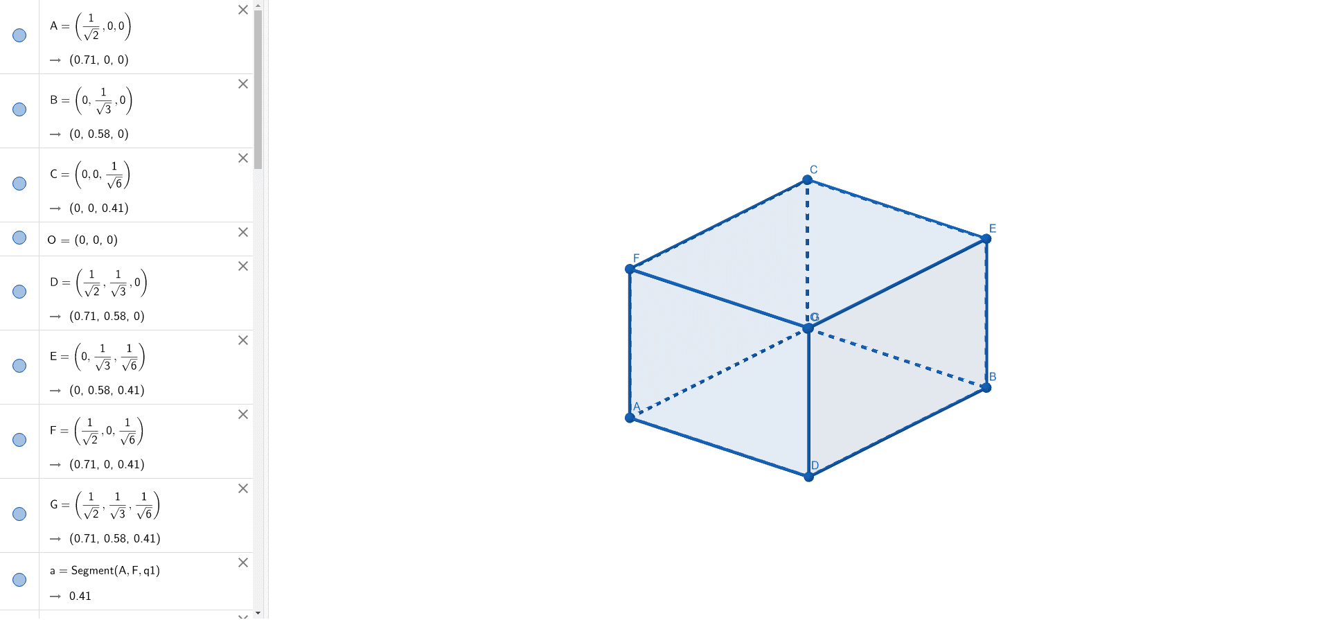 体対角線から見た直方体 Geogebra