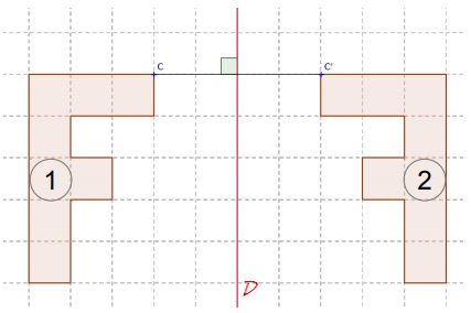  Les figures 1 et 2 ci-dessous sont [b]symétriques par rapport à[/b] [b]l'axe[math]D[/math][/b]
