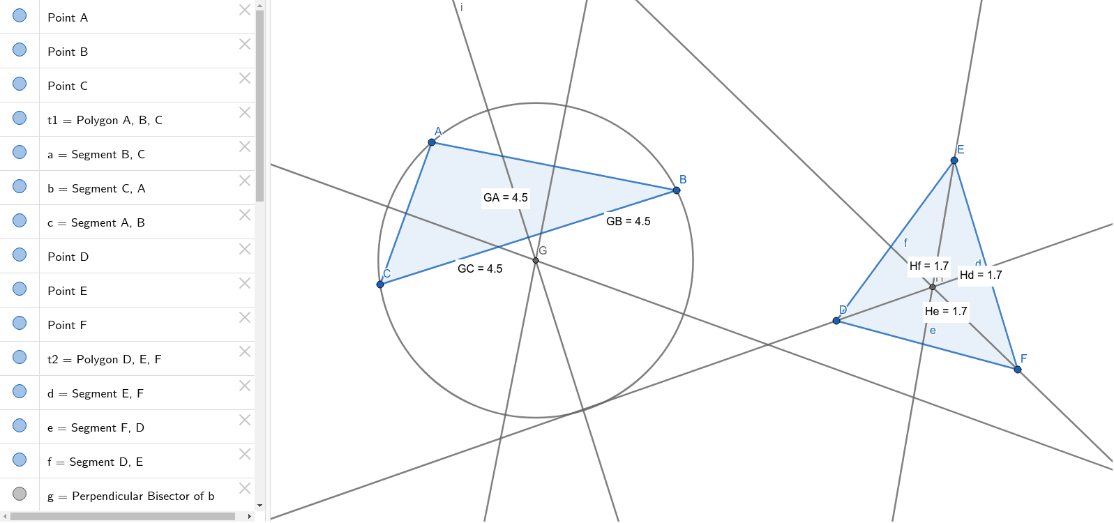 Triangle Centers for Shopping Mall Committee Members A and B – GeoGebra