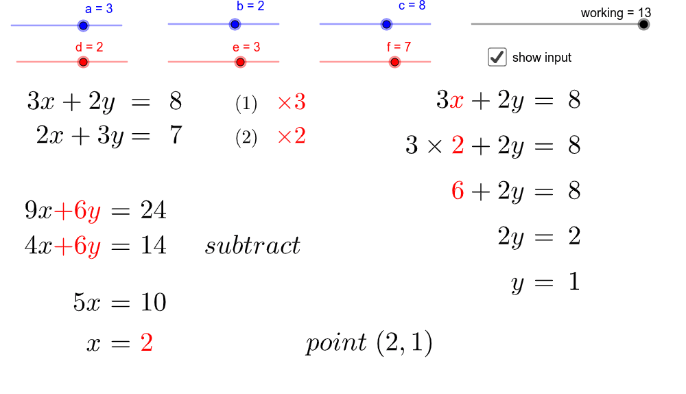 Simultaneous Equations:Elimination – GeoGebra