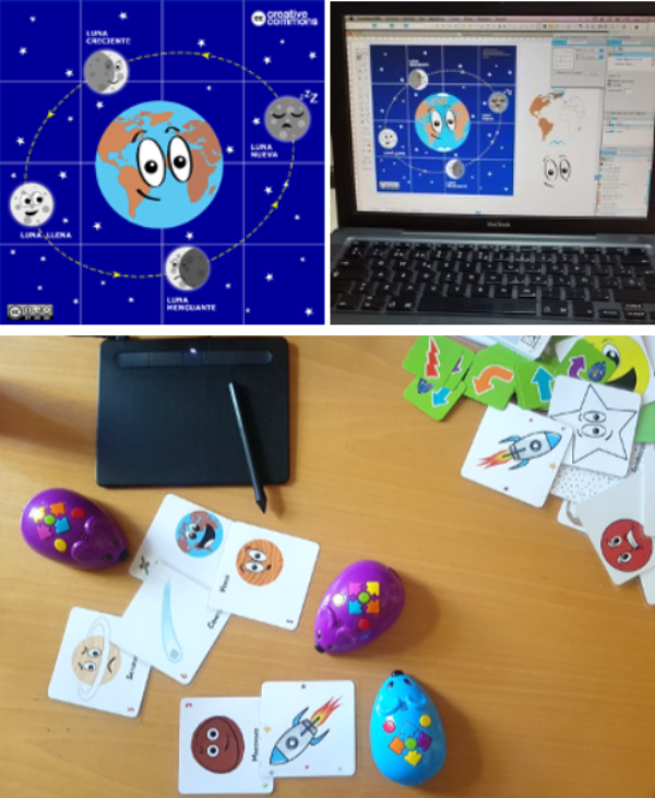 [left][size=100]Fig. 4. Ejemplo de diseño de tablero de juego. Fotografías de Elena Peribáñez[/size][/left][size=100]

* El diseño de las piezas y/o tablero de juego puede realizarlo el docente (dibujo o retoque de fotografías mediante una aplicación) o pueden hacerlo los alumnos pintando sobre papel o cartulina.
** Para el diseño de las tarjetas, tablero o escenarios, se debe considerar la distancia del giro de la rueda (Code&Go, 12 cm)[/size]
