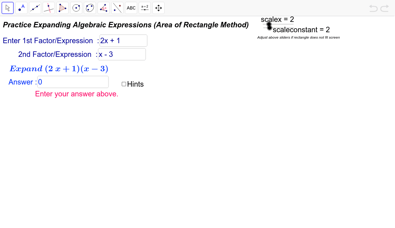 Expand Product of Two Linear Expressions (Area Method) – GeoGebra Inside Factoring Linear Expressions Worksheet