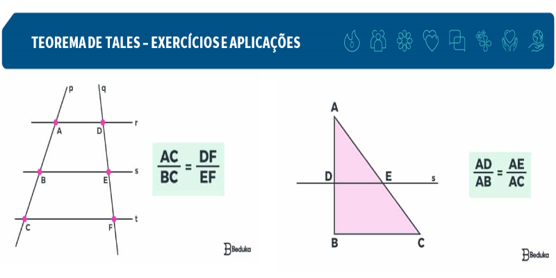 Estaremos por meio desta atividade aplicando o Teorema de Tales em diferentes contextos e questões, que vão desde a proporção entre segmentos de retas paralelas cortadas por uma reta transversal até polígonos e figuras semelhantes.