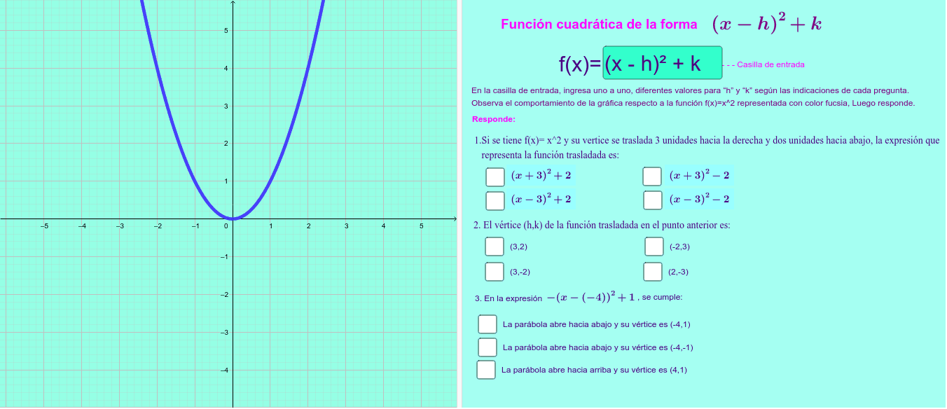 Funcion Cuadratica De La Forma X H 2 K Geogebra