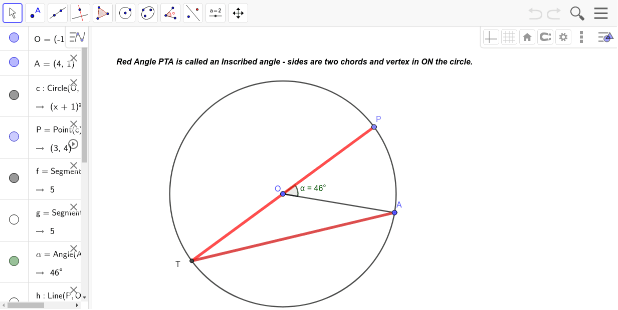 Inscribed Angle Exploration – GeoGebra