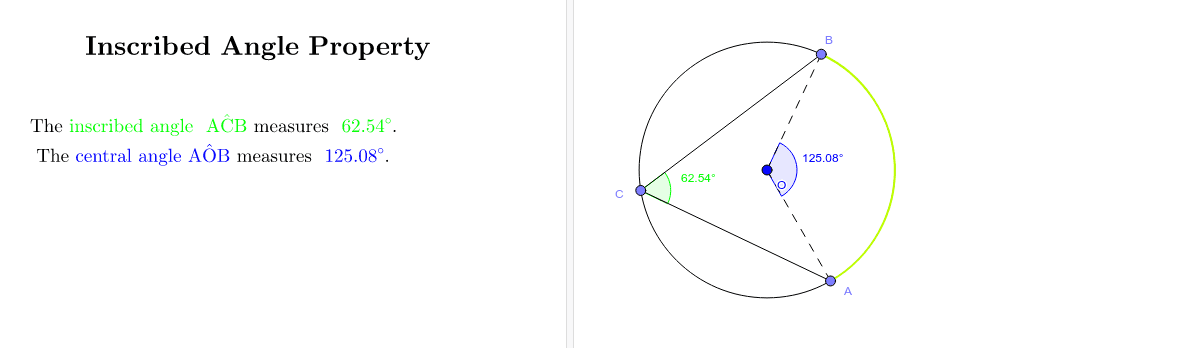 Central Angle, Inscribed Angle, Circular Segment Angle And Arc – Geogebra