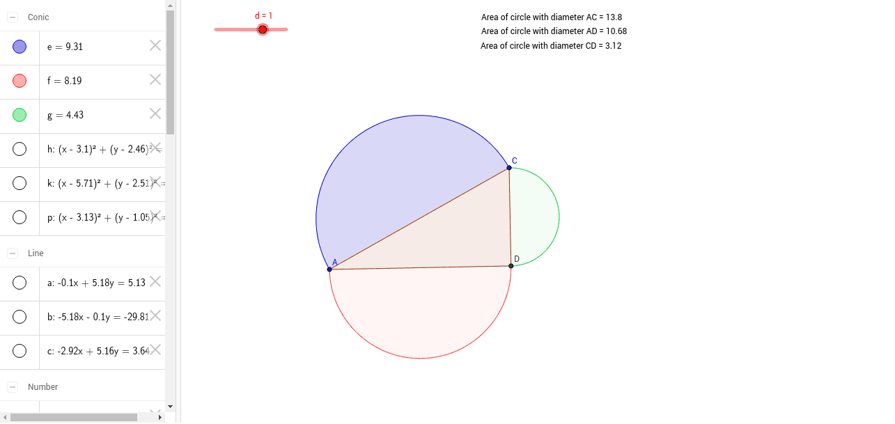 Pythagoras Theorem With Semi Circles – GeoGebra