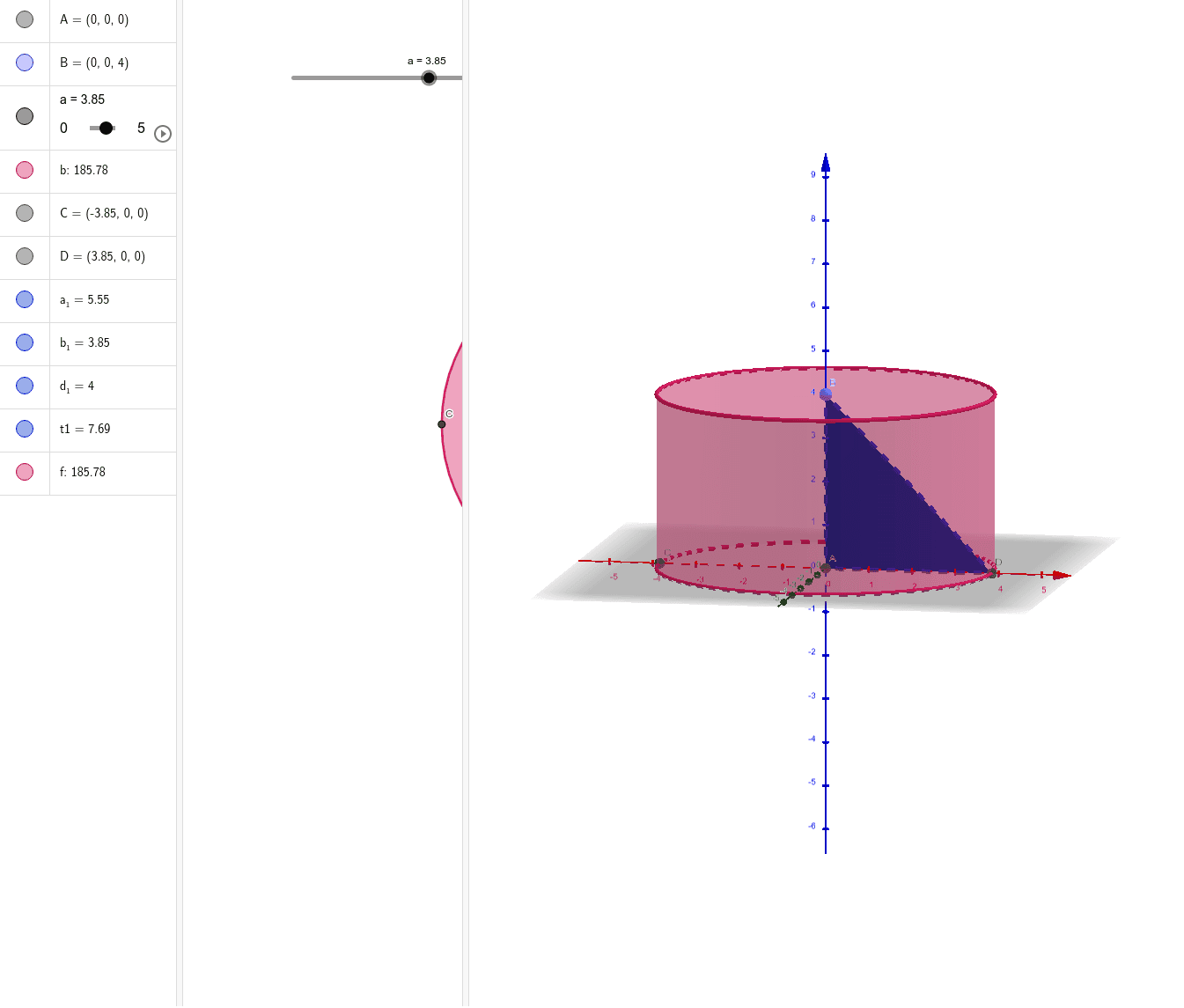 TRIANGLE INSCRIBED IN A CYLINDER – GeoGebra