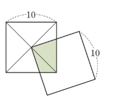 한변의 길이가 10인 두 정사각형의 겹쳐진 부분의 넓이 구하기
