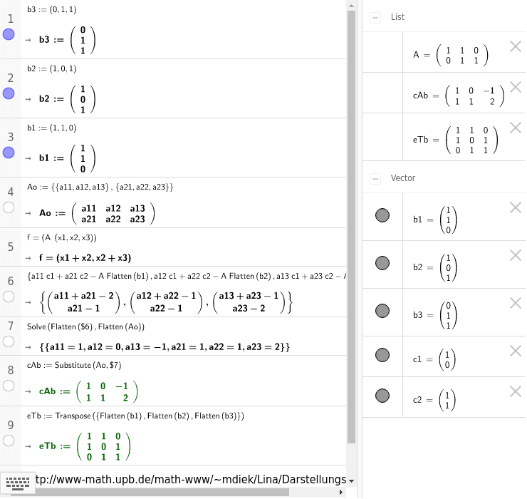 Darstellungsmatrizen - Basiswechsel Und Abbildung – Geogebra