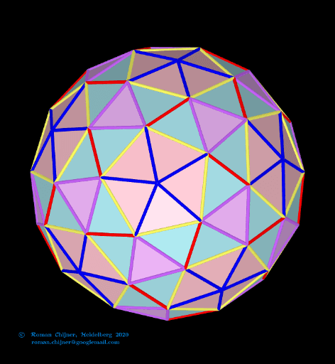 Biscribed Pentakis Snub Dodecahedron (V=72) and its dual image