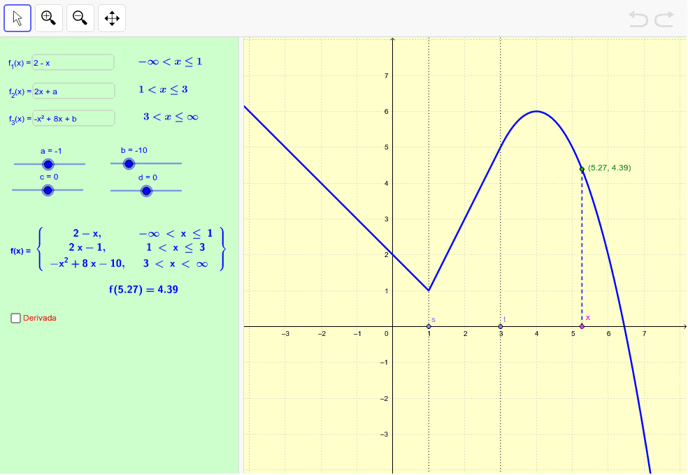 Función definida en tres trozos GeoGebra