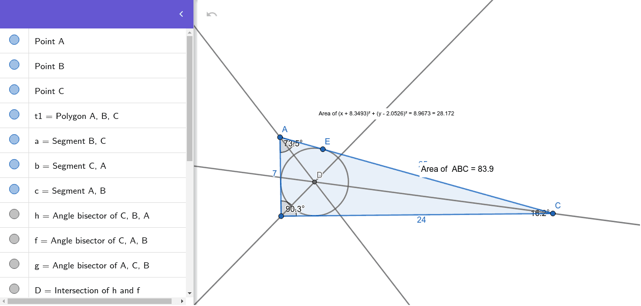 Area of inscribed circle – GeoGebra