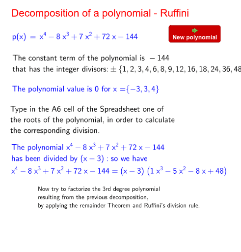 Ruffini - Decomposition of a polynomial (synthetic division) – GeoGebra