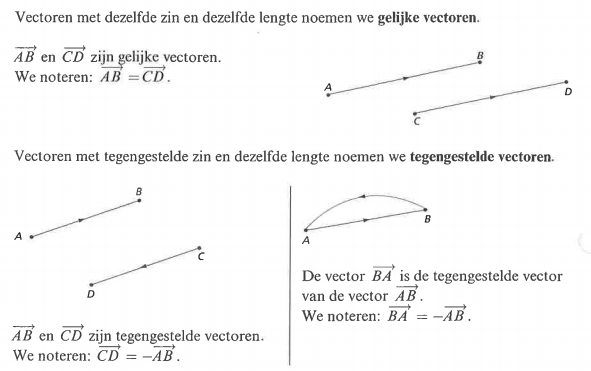 Definitie gelijke vectoren en tegengestelde vectoren. (memoriseren!)