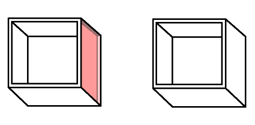 Model yang dapat dicetak memiliki dinding yang memiliki ketebalan minimum nosel pencetakan dan cukup tebal untuk menahan gaya fisik.
Di sisi kiri gambar, Anda dapat melihat desain 3D yang kehilangan satu sisi menghadap ke luar, Anda dapat melihat langsung ke dalam model. Di sisi kanan, Anda dapat melihat model kedap air dengan semua dinding luar menghadap ke luar.