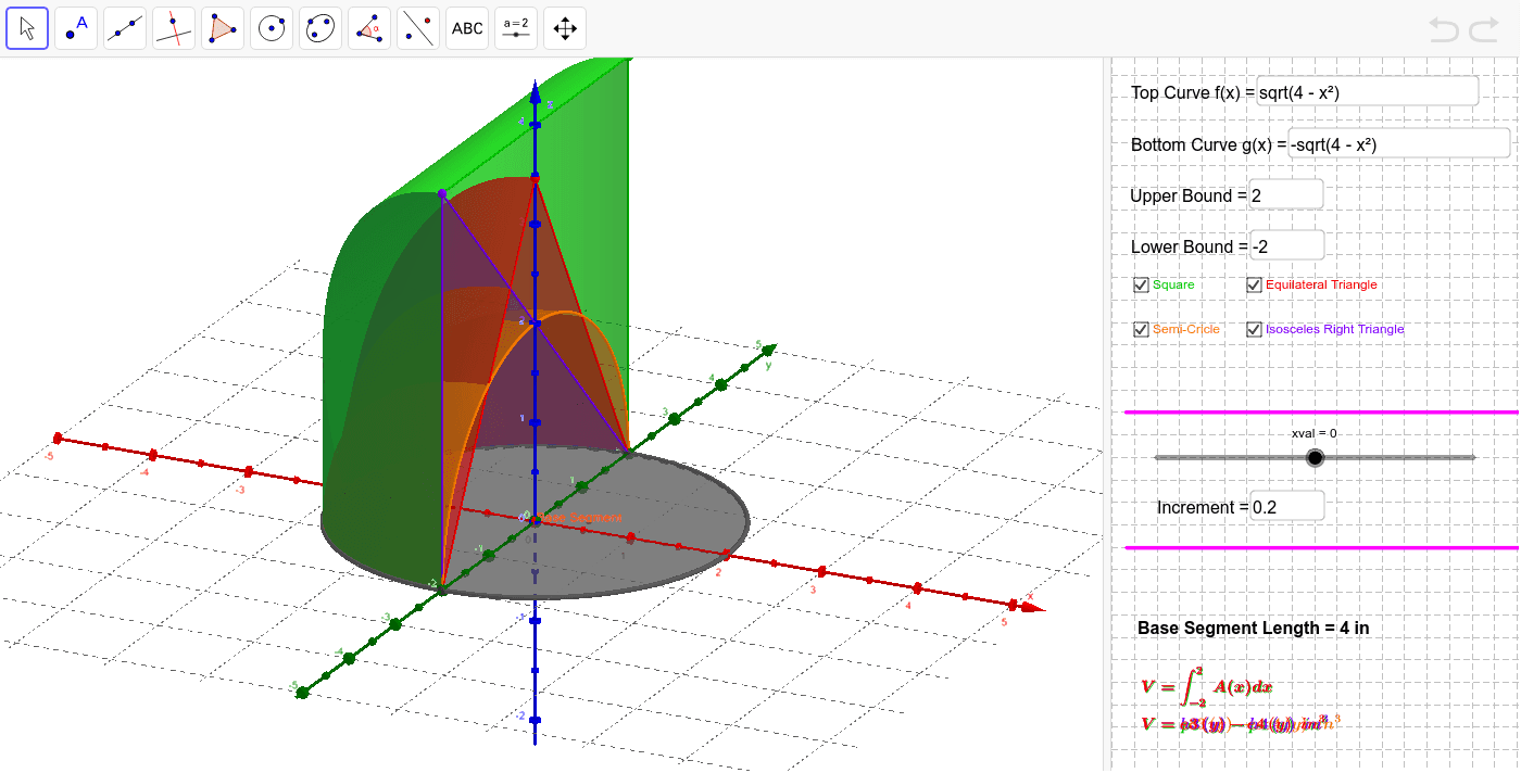 Solids Project - Known Cross Sections – GeoGebra