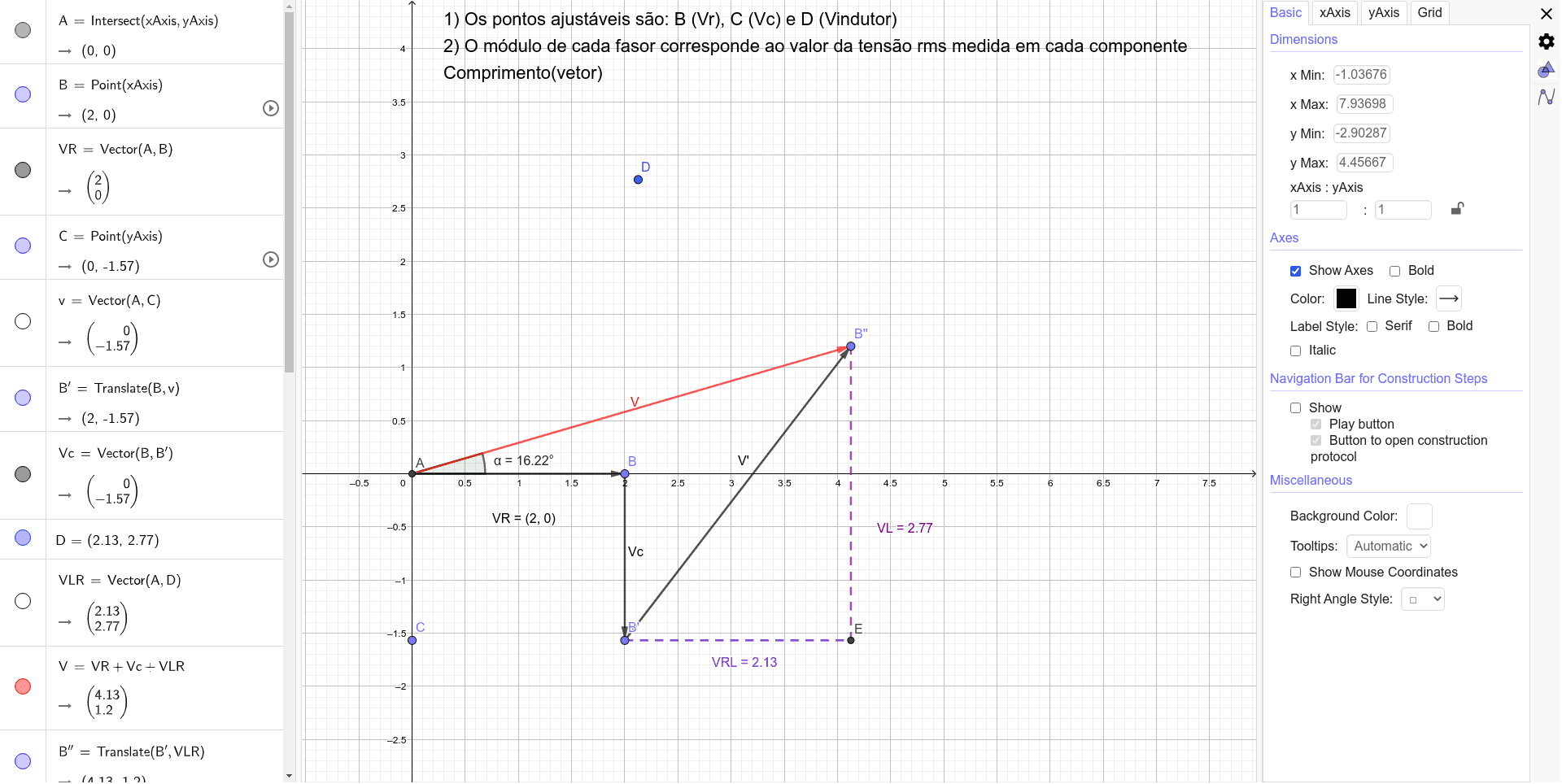 Circuito RLC AC Fasores – GeoGebra