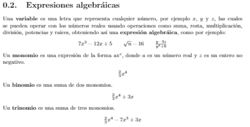 Monomios, binomios y trinomios