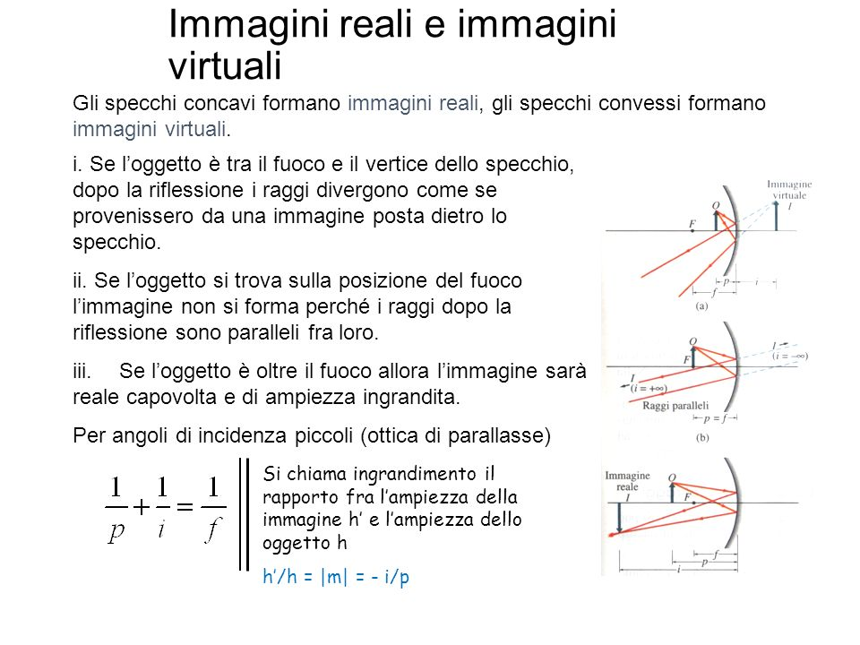 gli specchi concavi sono utilizzati per ottenere un'immagine riflessa ingrandita.
gli specchi covessi hanno il centro e il fuoco dalla parte opposta a quella da cui provengono i raggi di luce,
infatti uno specchio sferico convesso produce sempre un'immagine virtuale,dritta e rimpicciolita.